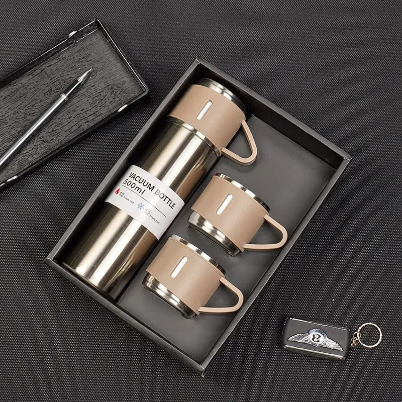 Vacuum Flask Set - Stainless Steel Thermos With Cups